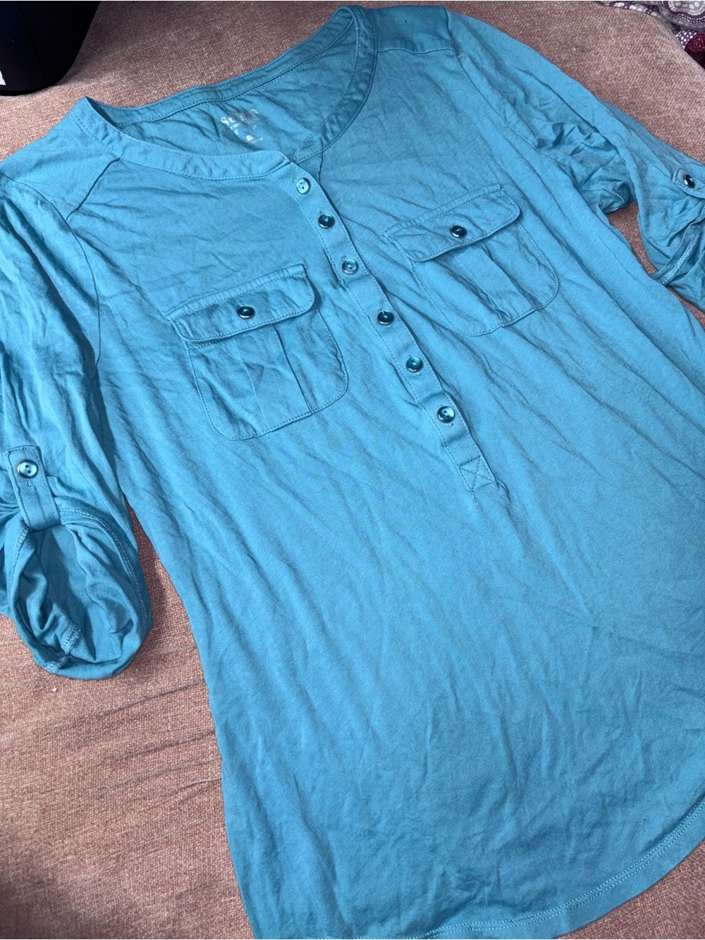 Soho Blue Button-Front Henley Top